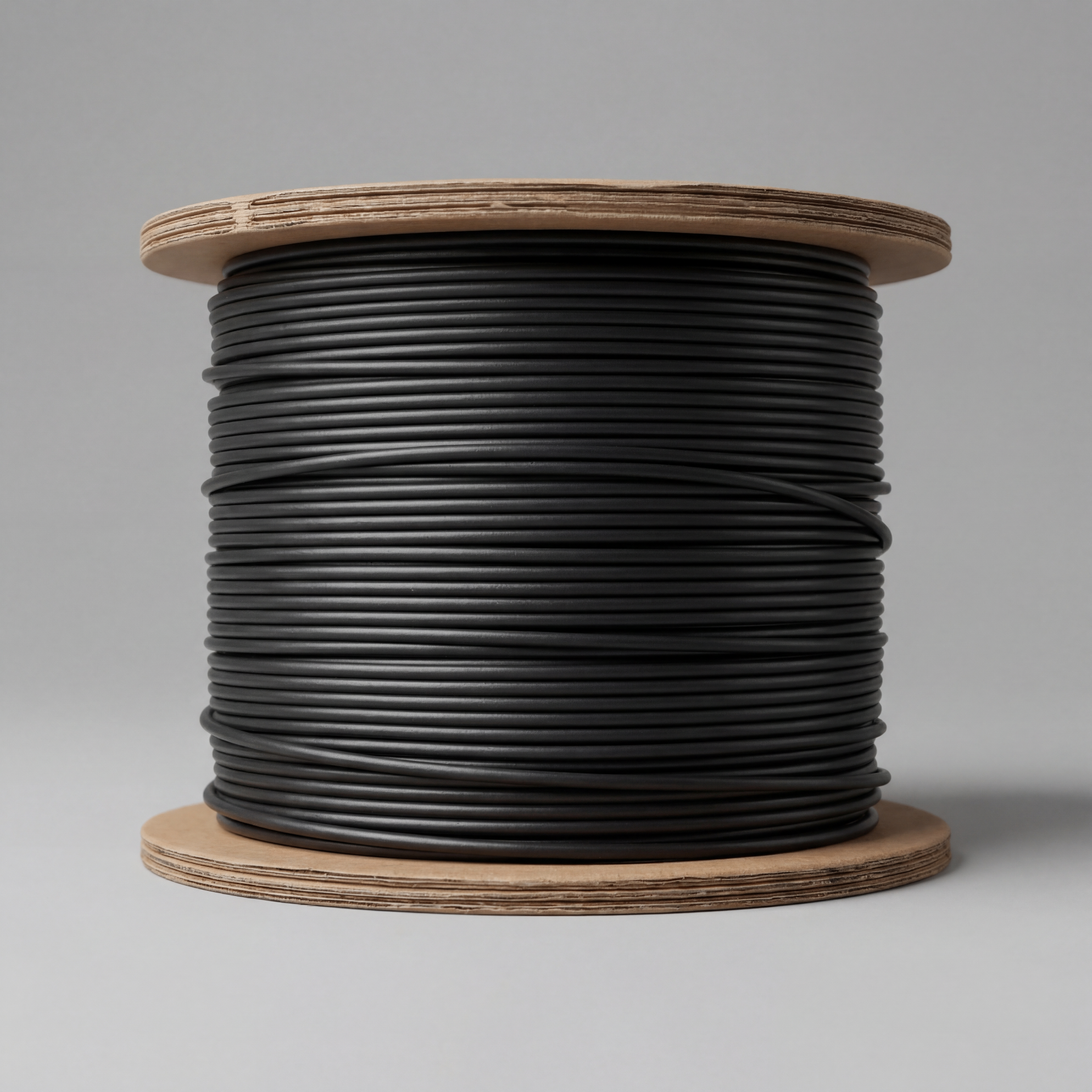 Black PVC keder coiled on cardboard spool
